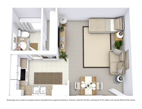 Floor plan for studio, 1 bath, 336 sqft